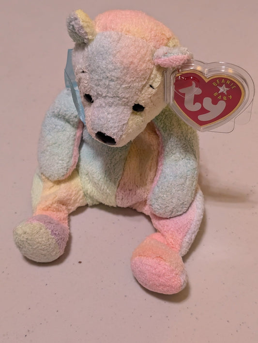 PEACE THE BEAR - TY BEANIE BABY (RAINBOW, 1996, PLUSH, TOY, STUFFED ANIMAL, MWMT, VINTAGE, RETIRED)