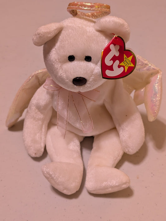 HALO THE BEAR - TY BEANIE BABY (WHITE, 1998, PLUSH TOY, STUFFED ANIMAL, MWMT, VINTAGE, RETIRED)
