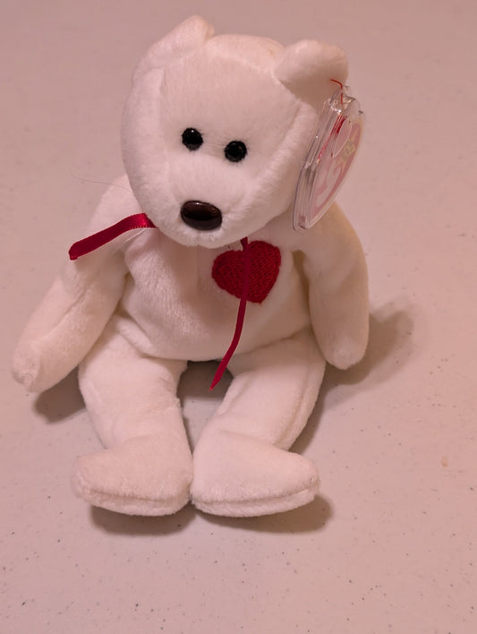 VALENTINO THE BEAR - TY BEANIE BABY (WHITE, 1994, PLUSH, TOY, STUFFED ANIMAL, MWMT, VINTAGE, RETIRED)