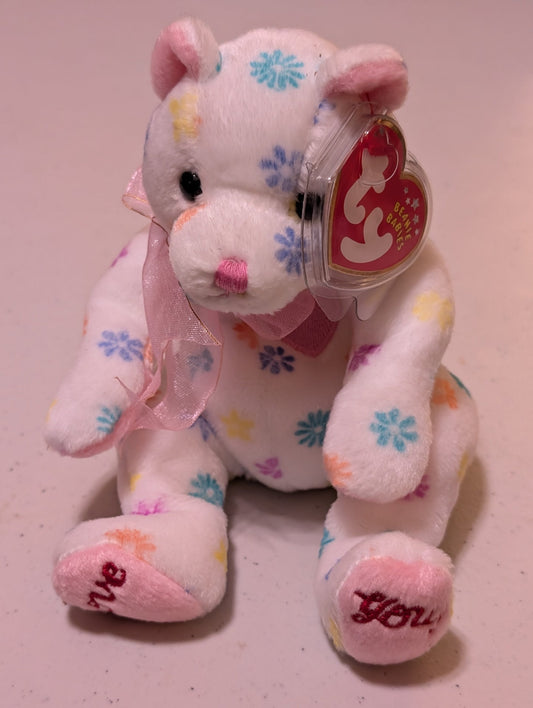 Always the Bear - Ty Beanie Baby (White & Multicolor, 2003, Plush Toy, Stuffed Animal, MWMT, Vintage, Retired)