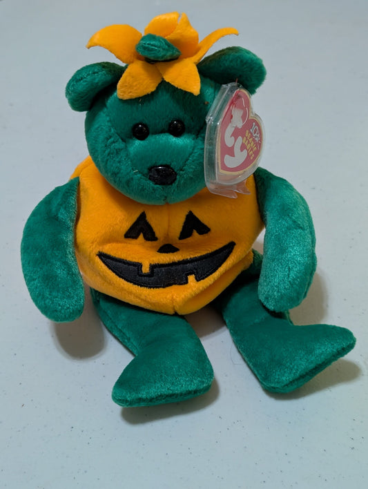 HAUNT THE BEAR - TY BEANIE BABY (GREEN, ORANGE, 2001, PLUSH TOY, MWMT, STUFFED ANIMAL, VINTAGE, RETIRED, PLUSHIE)