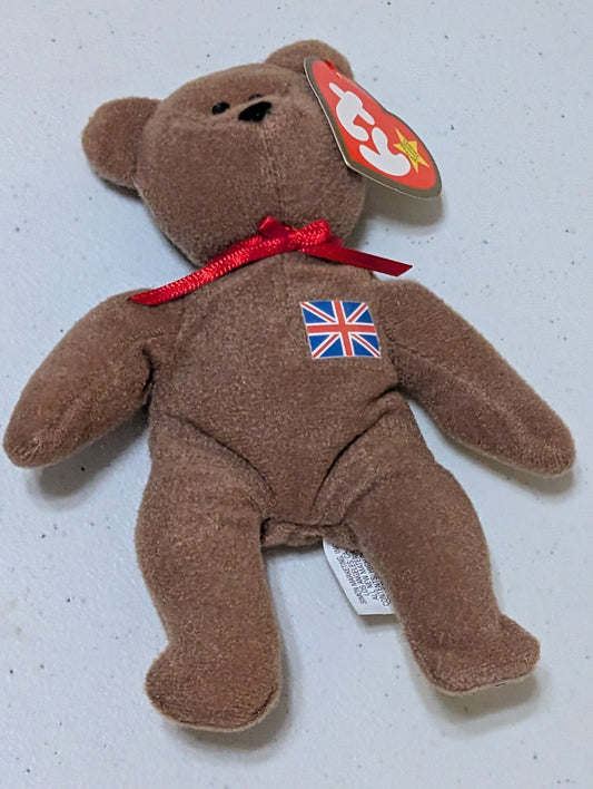 BRITANNIA THE BEAR - SMALL TY BEANIE BABY (BROWN, 1997, PLUSH TOY, MWMT, STUFFED ANIMAL, VINTAGE, RETIRED, PLUSHIE)