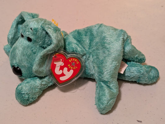 Azure the Dog - Ty Beanie Baby (Teal, 2000, Plush Toy, MWMT, Stuffed Animal, Vintage, Retired, Plushie)