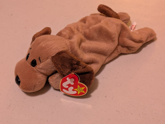 BONES THE DOG - TY BEANIE BABY (BROWN, 1994, PLUSH TOY, MWMT, STUFFED ANIMAL, VINTAGE, RETIRED, PLUSHIE)