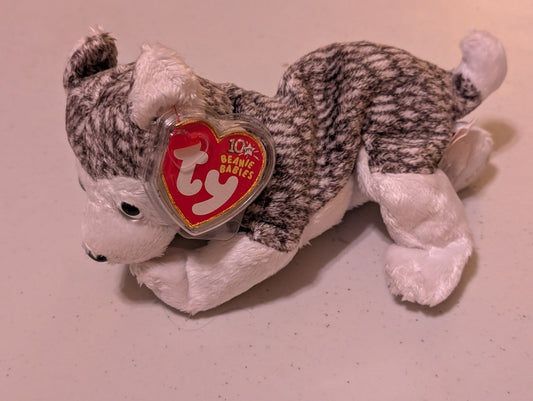 NANOOK THE DOG - TY BEANIE BABY (GRAY, WHITE, 1996, PLUSH TOY, MWMT, STUFFED ANIMAL, VINTAGE, RETIRED, PLUSHIE)
