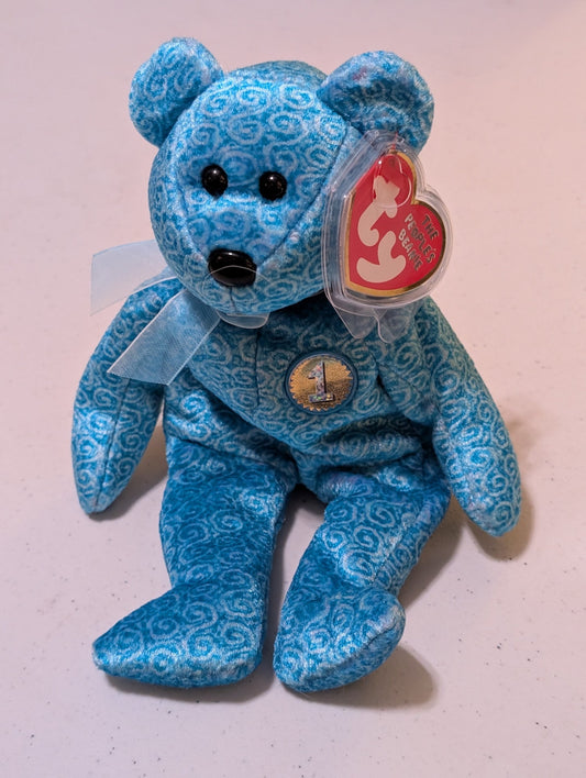 ISSY THE BEAR - TY BEANIE BABY (BLUE, SWIRL, 2001, PLUSH TOY, MWMT, STUFFED ANIMAL, VINTAGE, RETIRED, PLUSHIE)