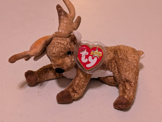 ROXY THE REINDEER - TY BEANIE BABY (BROWN, WHITE, 2000, PLUSH, TOY, MWMT, STUFFED ANIMAL, VINTAGE, RETIRED, PLUSHIE)