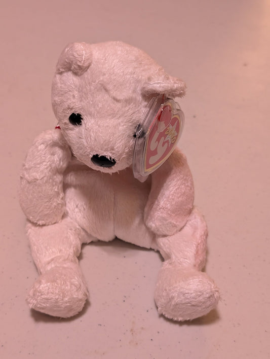 TEDDY (WHITE) THE BEAR - TY BEANIE BABY (WHITE, 1995, PLUSH TOY, MWMT, STUFFED ANIMAL, VINTAGE, RETIRED, PLUSHIE)
