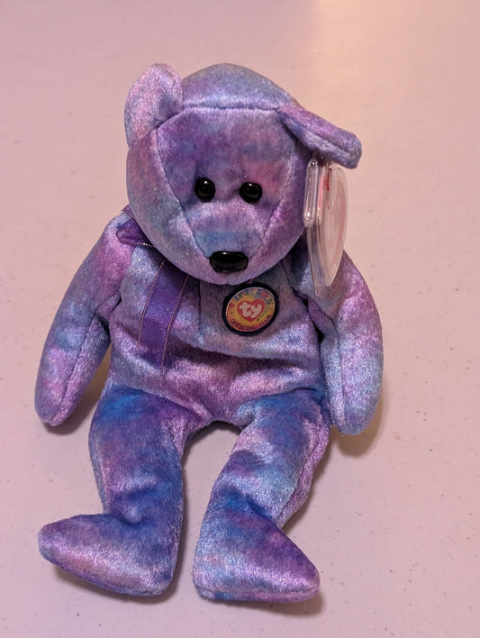 Clubby IV the Bear - Ty Beanie Baby (Purple, Blue, 2001, Plush Toy, MWMT, Stuffed Animal, Vintage, Retired, Plushie)