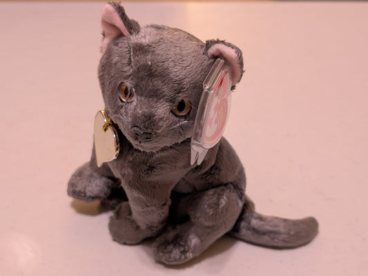 Scat the Cat - Ty Beanie Baby (Gray, 1999, Plush Toy, MWMT, Stuffed Animal, Vintage, Retired, Plushie)
