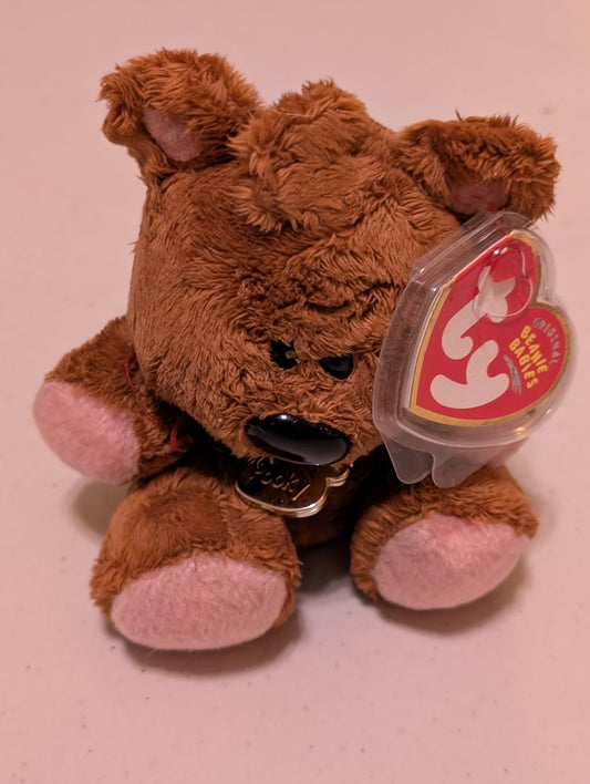 ROCCO THE BEAR - TY BEANIE BABY (BROWN, PINK, 2004, PLUSH TOY, MWMT, STUFFED ANIMAL, VINTAGE, RETIRED, PLUSHIE)