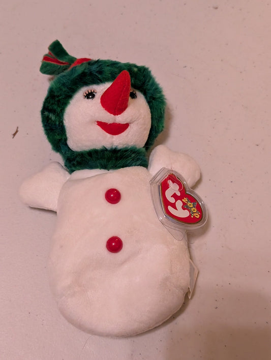 Corneila the Snowman - Ty Beanie Baby (White, Green, Red, 2000, Plush Toy, MWMT, Stuffed Animal, Vintage, Retired, Plushie)