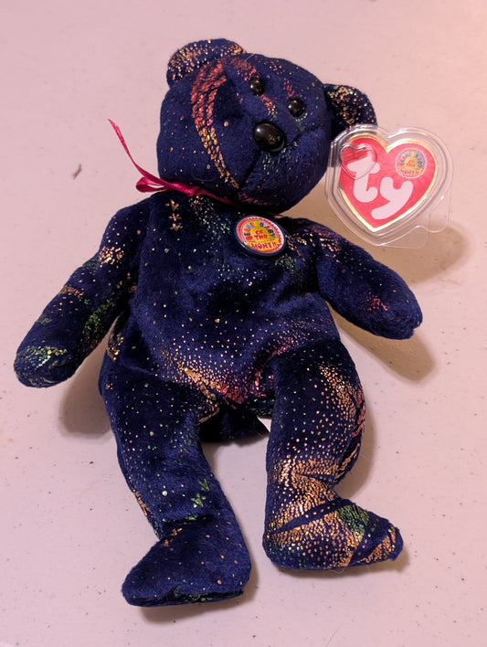 JULY THE BEAR - TY BEANIE BABY OF THE MONTH (BLUE, GOLD, RED, 2002, PLUSH, TOY, MWMT, STUFFED ANIMAL, VINTAGE, RETIRED, PLUSHIE)