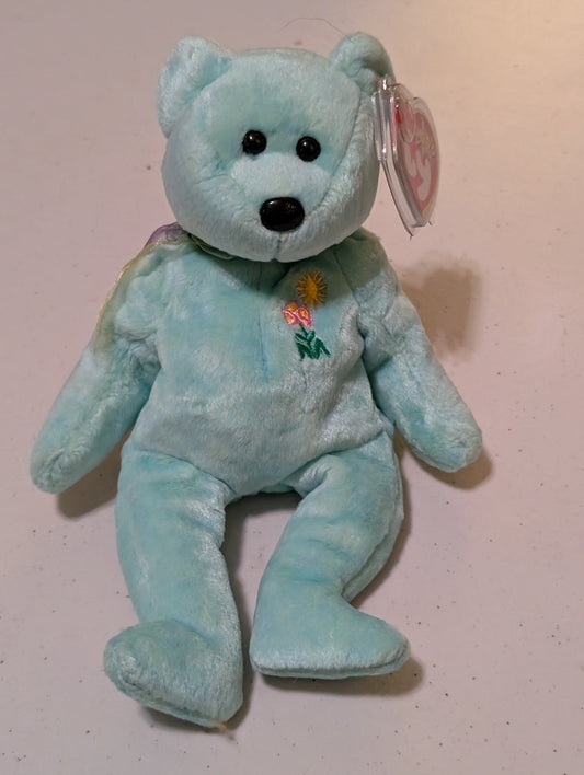SPRING THE BEAR - TY BEANIE BABY (LIGHT BLUE, 2002, PLUSH TOY, MWMT, STUFFED ANIMAL, VINTAGE, RETIRED, PLUSHIE)