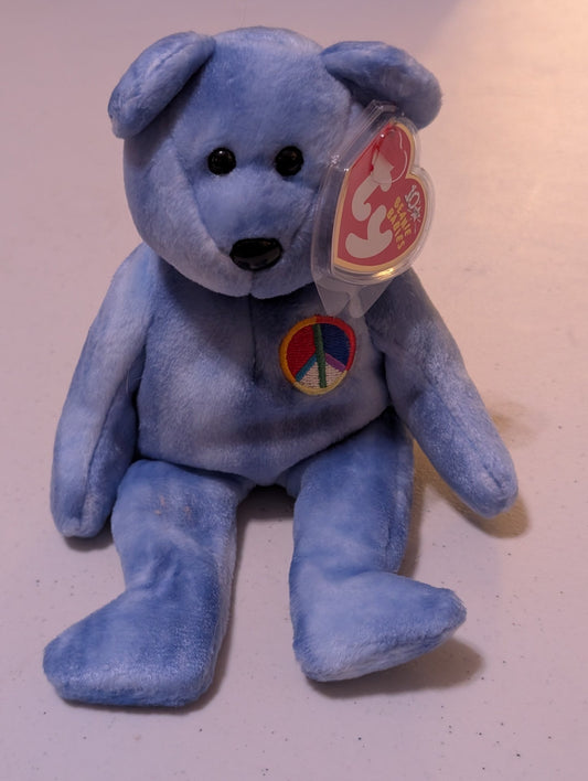 PEACE THE BEAR - TY BEANIE BABY (BLUE, 2003, PLUSH TOY, MWMT, STUFFED ANIMAL, VINTAGE, RETIRED, PLUSHIE)