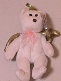 ANGEL THE BEAR - TY JINGLE BEANIE BABY (WHITE, GOLD, PINK, 2000, PLUSH TOY, STUFFED ANIMAL, MWMT, VINTAGE, RETIRED)