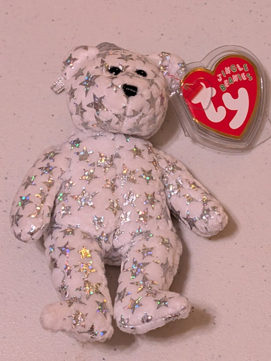 NORTH THE BEAR - TY JINGLE BEANIE (WHITE, SILVER, 2001, PLUSH, TOY, STUFFED ANIMAL, MWMT, VINTAGE, RETIRED)