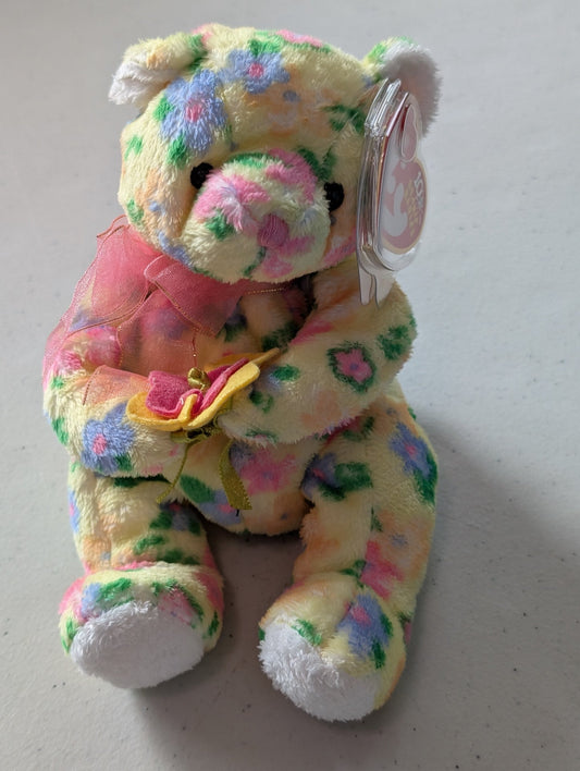 BLOOM THE BEAR - TY BEANIE BABY (YELLOW, MULTI-COLOR, 2002, PLUSHIE, TOY, STUFFED ANIMAL, MWMT, VINTAGE, RETIRED)