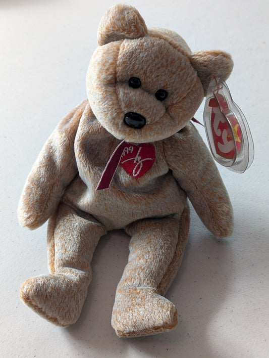 1999 Signature Bear the Bear - Ty Beanie Baby (Tan, White, 1999, Plushie, Toy, Stuffed Animal, MWMT, Vintage, Retired)