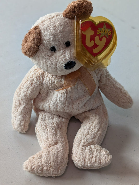 HUGGY THE BEAR - TY BEANIE BABY (TAN, 2000, PLUSHIE, TOY, STUFFED ANIMAL, MWMT, VINTAGE, RETIRED)