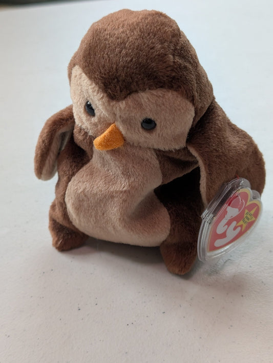 HOOT THE OWL - TY BEANIE BABY (BROWN, 1995, PLUSHIE, TOY, STUFFED ANIMAL, MWMT, VINTAGE, RETIRED)