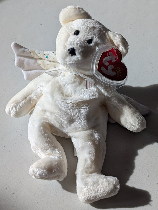 MISTLETOE THE ANGEL BEAR - TY BEANIE BABY (WHITE, 2001, PLUSHIE, TOY, STUFFED ANIMAL, MWMT, VINTAGE, RETIRED)