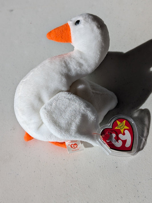 GRACIE THE SWAN - TY BEANIE BABY (WHITE, 1996, PLUSHIE, TOY, STUFFED ANIMAL, MWMT, VINTAGE, RETIRED)
