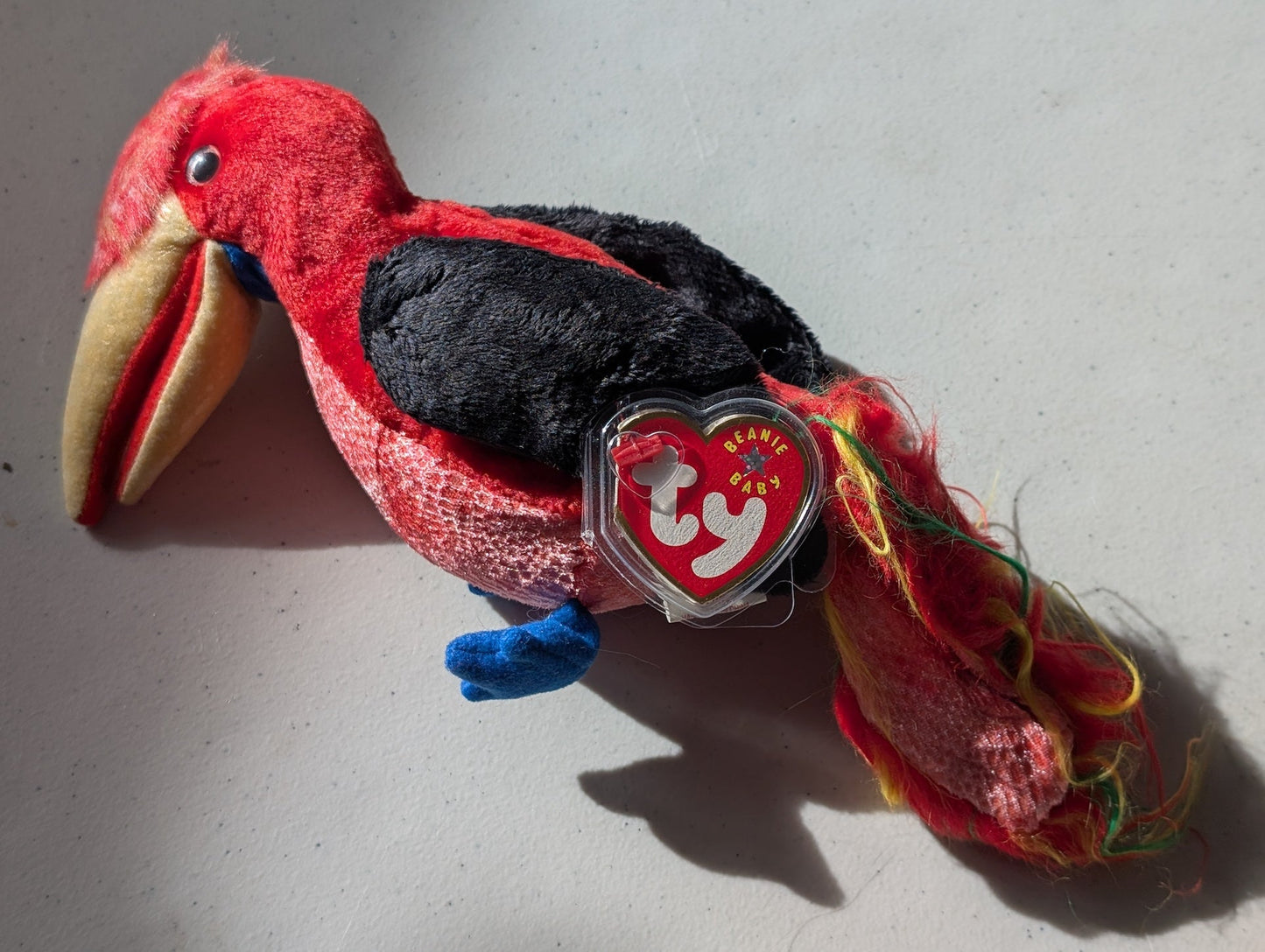 JABBER THE PARROT - TY BEANIE BABY (RED, BLACK, 1997, PLUSHIE, TOY, STUFFED ANIMAL, MWMT, VINTAGE, RETIRED)