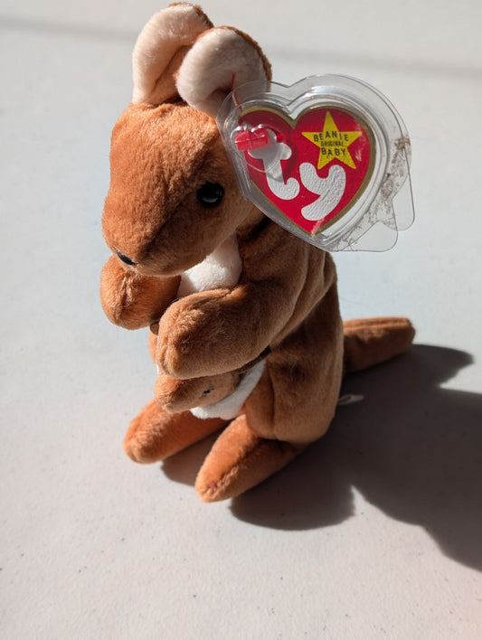 POUCH THE KANGAROO - TY BEANIE BABY (BROWN, 1996, PLUSHIE, TOY, STUFFED ANIMAL, MWMT, VINTAGE, RETIRED)