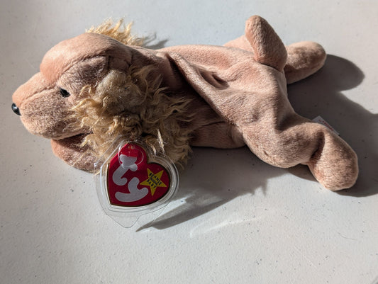 LOUEY THE DOG - TY BEANIE BABY (TAN, 2000, PLUSHIE, TOY, STUFFED ANIMAL, MWMT, VINTAGE, RETIRED)