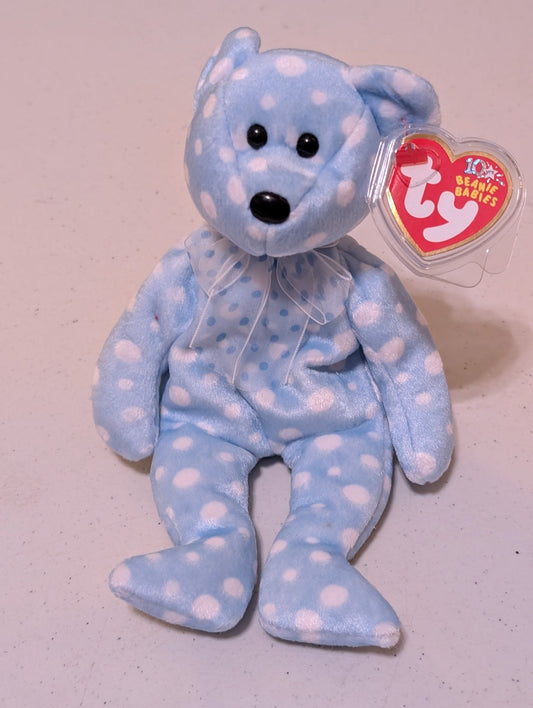 Dotty the Bear - Ty Beanie Baby (Blue, White, 1999, Plushie, Toy, Stuffed Animal, MWMT, Vintage, Retired)