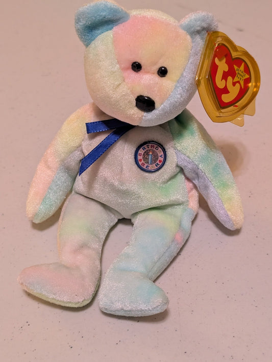 Birthday the Bear - Ty Beanie Baby (Rainbow, 2001, Plushie, Toy, Stuffed Animal, MWMT, Vintage, Retired)