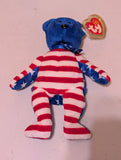 STRIPES THE BEAR - TY BEANIE BABY (RED, WHITE, BLUE, 1999, MWMT, PLUSH TOY, STUFFED ANIMAL, VINTAGE, RETIRED)