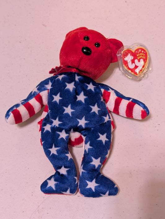 GLORY THE BEAR - TY BEANIE BABY (RED, WHITE, BLUE, 1997, MWMT, PLUSH, TOY, STUFFED ANIMAL, VINTAGE, RETIRED)