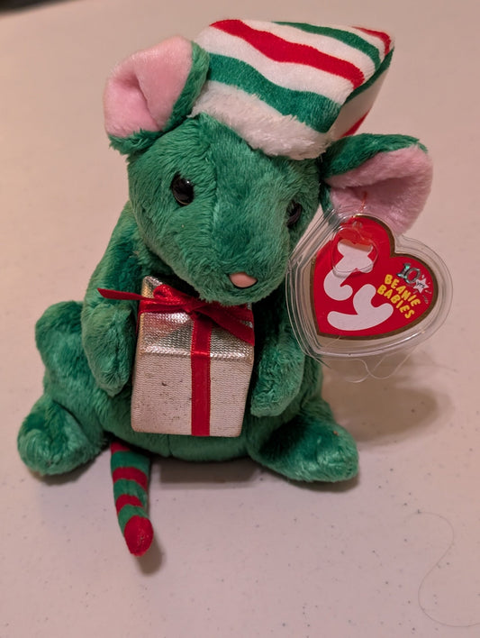 JINGLE THE MOUSE - TY BEANIE BABY (GREEN, 2006, MWMT, PLUSH, TOY, STUFFED ANIMAL, VINTAGE, RETIRED)