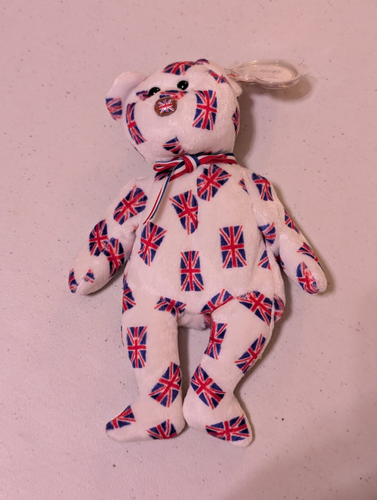 BRITANNIA THE BEAR - TY BEANIE BABY (WHITE, RED, BLUE, 1997, MWMT, PLUSH, TOY, STUFFED ANIMAL, VINTAGE, RETIRED)