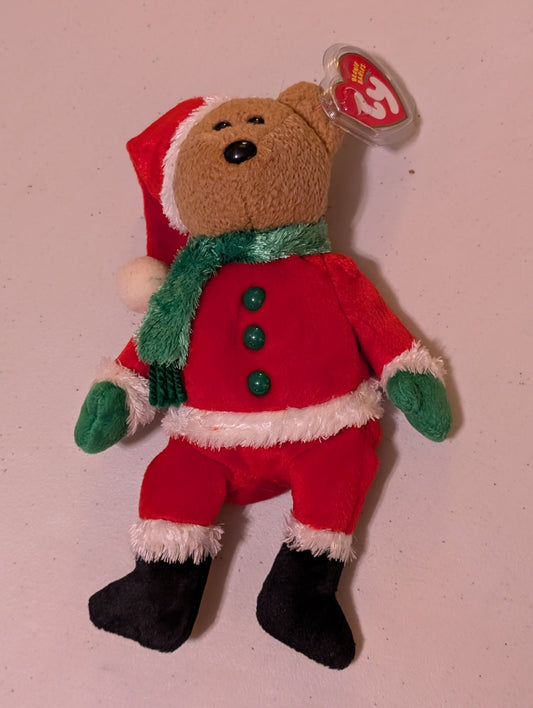 1999 Holiday Teddy the Bear - Ty Beanie Baby (Brown, Red, Green, 1999, MWMT, Plush, Toy, Stuffed Animal, Vintage, Retired)