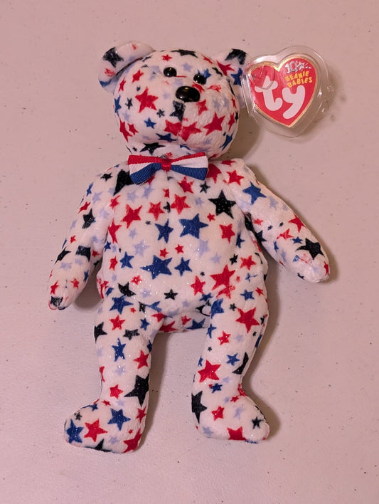 STAR THE BEAR - TY BEANIE BABY (WHITE, RED, BLUE, 2003, MWMT, PLUSH, TOY, STUFFED ANIMAL, VINTAGE, RETIRED)