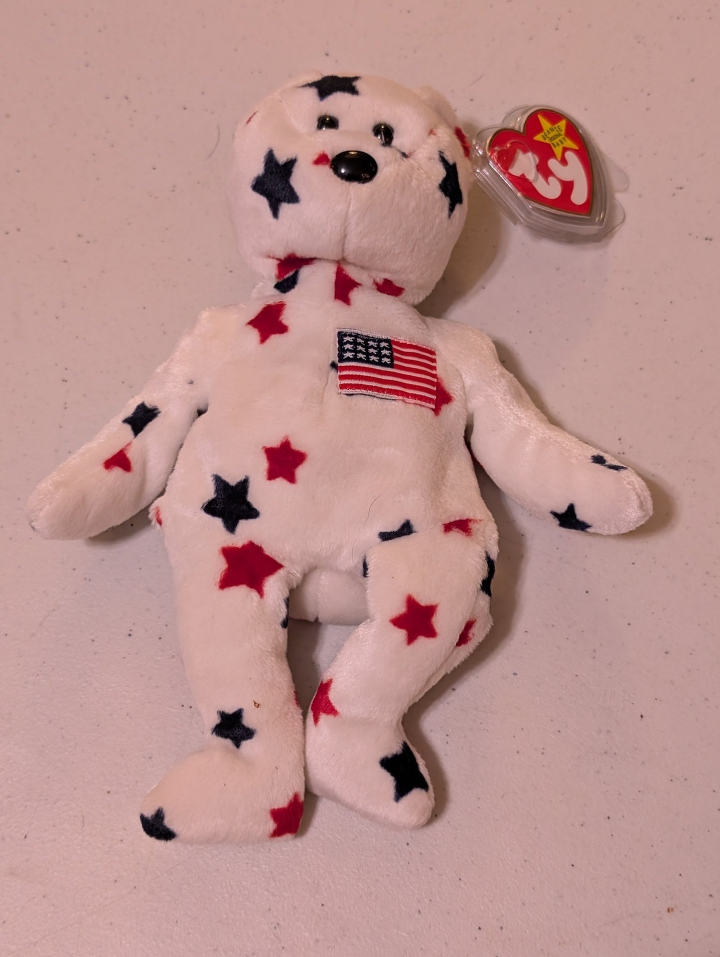 STARS THE BEAR - TY BEANIE BABY (WHITE, RED, BLUE, 2002, MWMT, PLUSH, TOY, STUFFED ANIMAL, VINTAGE, RETIRED)