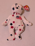 STARS THE BEAR - TY BEANIE BABY (WHITE, RED, BLUE, 2002, MWMT, PLUSH, TOY, STUFFED ANIMAL, VINTAGE, RETIRED)