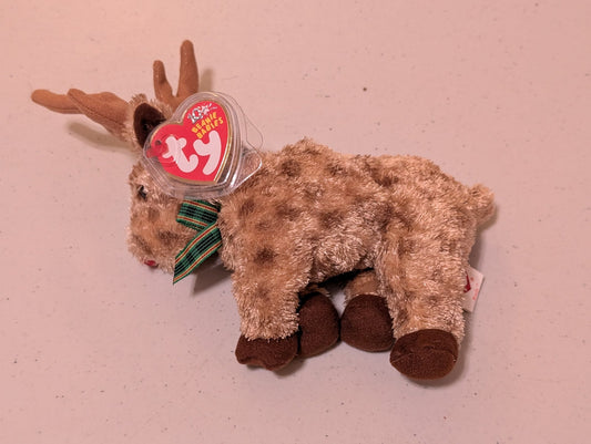 JOLLY THE MOOSE - TY BEANIE BABY (BROWN, 1999, MWMT, PLUSH, TOY, STUFFED ANIMAL, VINTAGE, RETIRED)