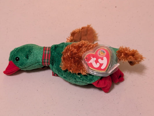 JOLLY THE DUCK - TY BEANIE BABY (GREEN, RED, 2001, MWMT, PLUSH, TOY, STUFFED ANIMAL, VINTAGE, RETIRED)
