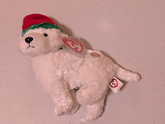 TINSEL THE DOG - TY BEANIE BABY (WHITE, 2001, MWMT, PLUSH, TOY, STUFFED ANIMAL, VINTAGE, RETIRED)