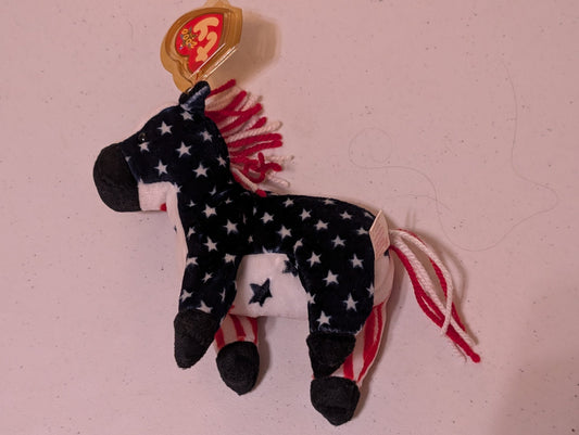LEFTY THE DONKEY - TY BEANIE BABY (RED, WHITE, BLUE, 1996, MWMT, PLUSH, TOY, STUFFED ANIMAL, VINTAGE, RETIRED)