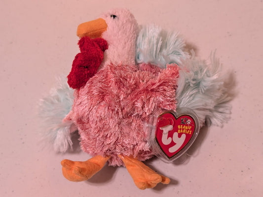 PRETTY THE TURKEY - TY BEANIE BABY (PINK, BLUE, 2003, VINTAGE, MWMT, PLUSH, TOY, STUFFED ANIMAL, RETIRED)