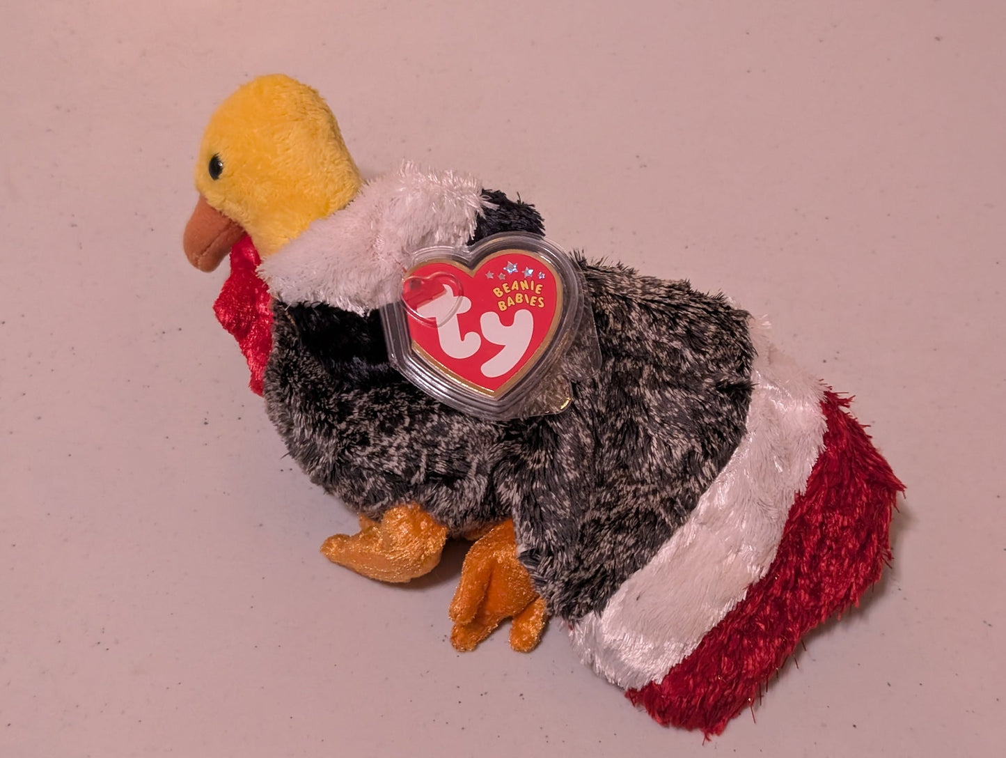 STRUT THE VULTURE - TY BEANIE BABY (BLACK, RED, WHITE, 1996, VINTAGE, MWMT, PLUSH, TOY, STUFFED ANIMAL, RETIRED)