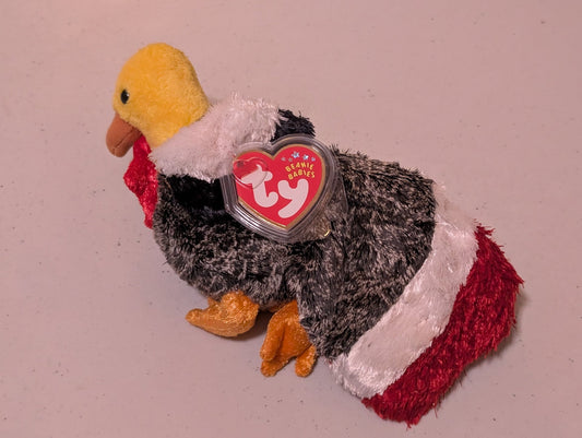 STRUT THE VULTURE - TY BEANIE BABY (BLACK, RED, WHITE, 1996, VINTAGE, MWMT, PLUSH, TOY, STUFFED ANIMAL, RETIRED)