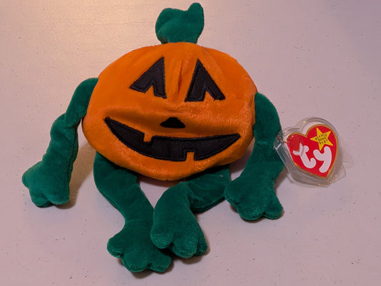 JACK THE PUMPKIN - TY BEANIE BABY (ORANGE, GREEN, 2000, VINTAGE, MWMT, PLUSH, TOY, STUFFED ANIMAL, RETIRED)