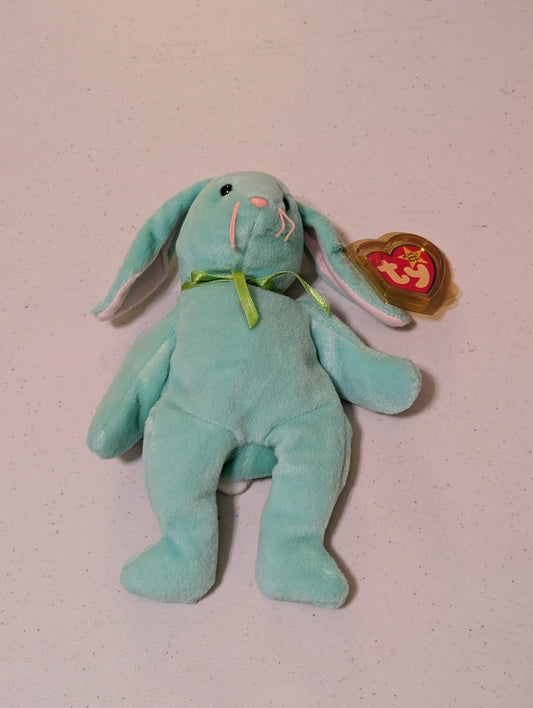 HIPPITY THE RABBIT - TY BEANIE BABY (GREEN, 1996, VINTAGE, MWMT, PLUSH, TOY, STUFFED ANIMAL, RETIRED)