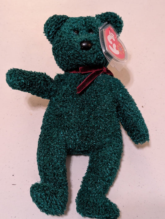 TINSEL THE BEAR - TY BEANIE BABY (GREEN, 2002, VINTAGE, MWMT, PLUSH, TOY, STUFFED ANIMAL, RETIRED)